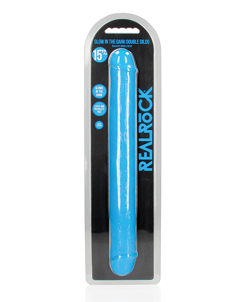 Shots RealRock 15&quot; Double Dong Glow in the Dark - Neon Blue