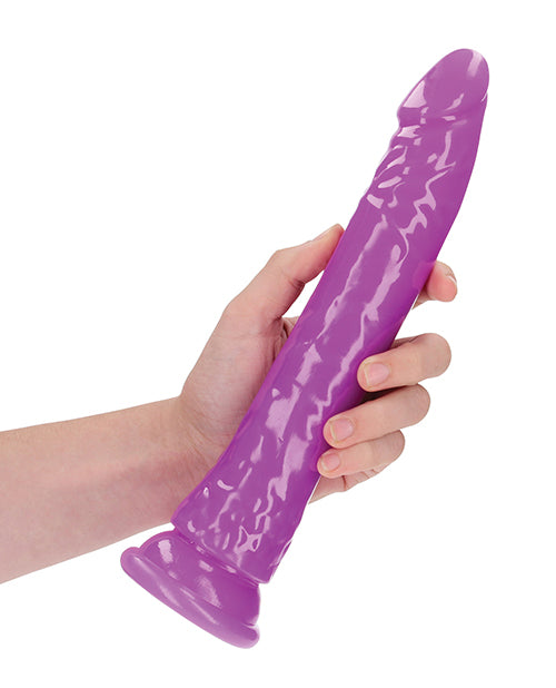 Shots RealRock 10&quot; Slim Dildo Glow in the Dark - Neon Purple