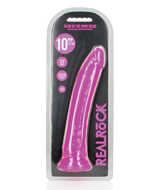 Shots RealRock 10&quot; Slim Dildo Glow in the Dark - Neon Purple