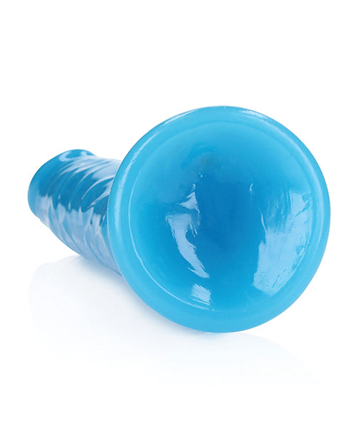 Shots RealRock 10&quot; Slim Dildo Glow in the Dark - Neon Blue