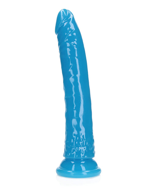 Shots RealRock 10&quot; Slim Dildo Glow in the Dark - Neon Blue