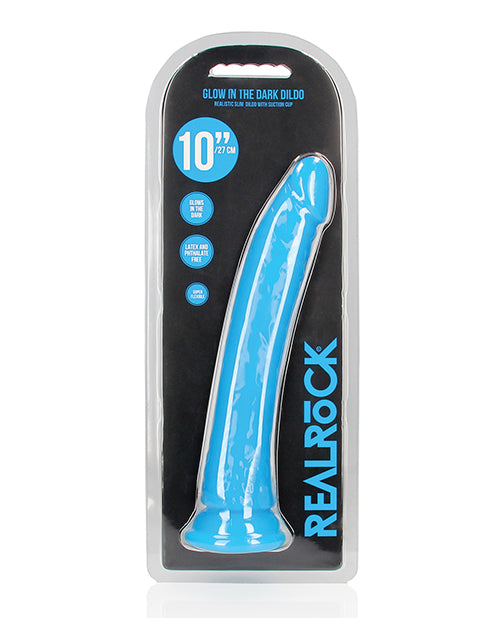 Shots RealRock 10&quot; Slim Dildo Glow in the Dark - Neon Blue