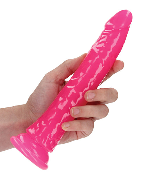 Shots RealRock 9&quot; Slim Dildo Glow in the Dark - Neon Pink