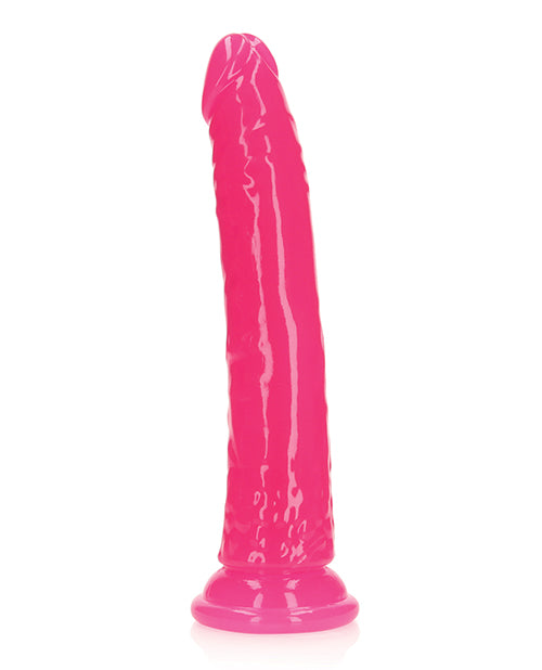 Shots RealRock 9&quot; Slim Dildo Glow in the Dark - Neon Pink