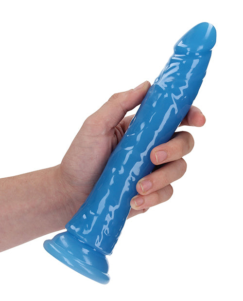 Shots RealRock 9&quot; Slim Dildo Glow in the Dark - Neon Blue