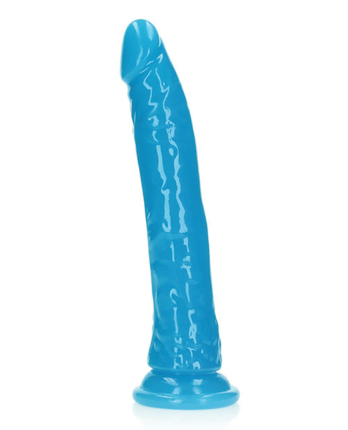 Shots RealRock 9&quot; Slim Dildo Glow in the Dark - Neon Blue