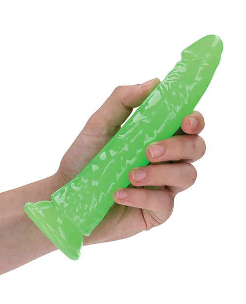 Shots RealRock 7&quot; Slim  Dildo Glow in the Dark - Neon Green