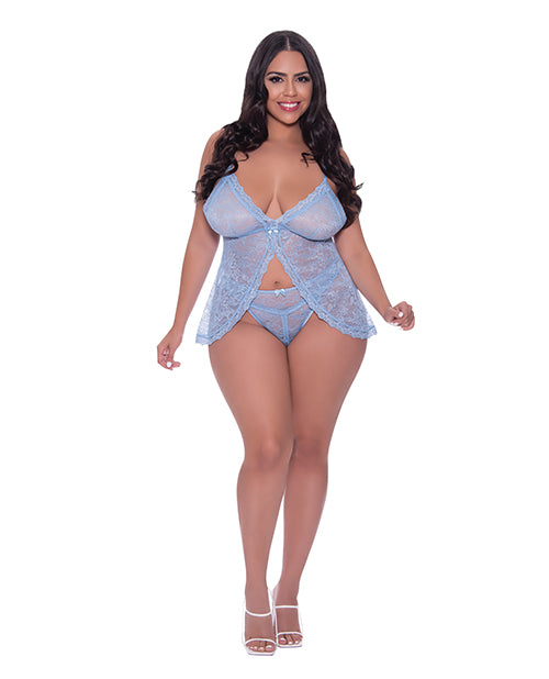 Ooh La Lace Babydoll &amp; Split Crotch Panty Periwinkle QN - Seductions Secret