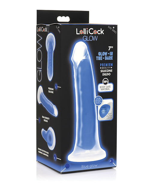 Curve Toys Lollicock 7&quot; Glow In The Dark Silicone Dildo - Blue