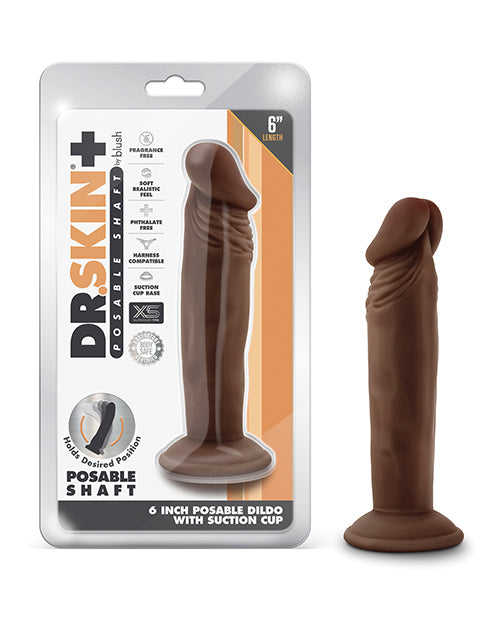 Blush Dr. Skin Plus 6&quot; Posable Dildo - Chocolate