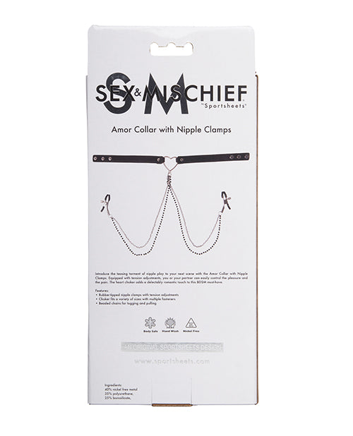 Sex &amp; Mischief Amor Collar w/Nipple Clamps