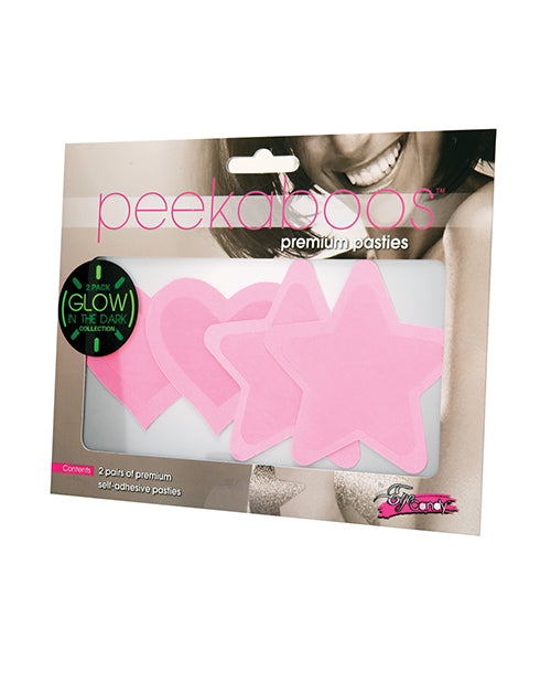 Peekaboos Glow in the Dark Hearts &amp; Stars - Hot Pink 2 Pairs