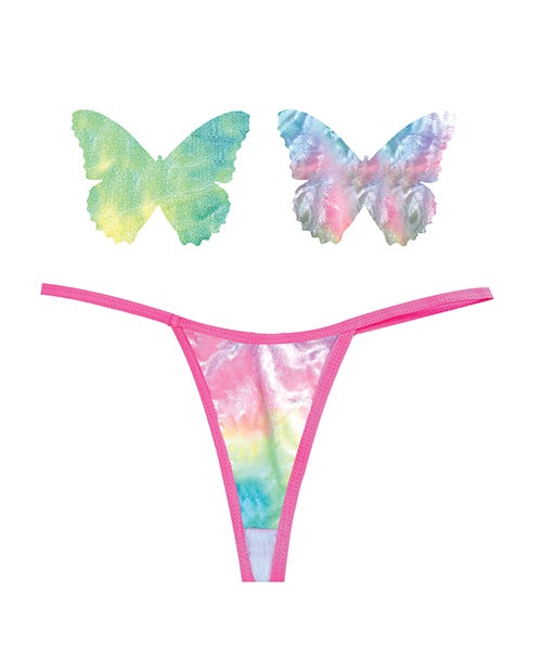 Neva Nude Naughty Knix Rainbow Sherbet Velvet G-String &amp; Pasties - (Color Varies) Multi  O/S