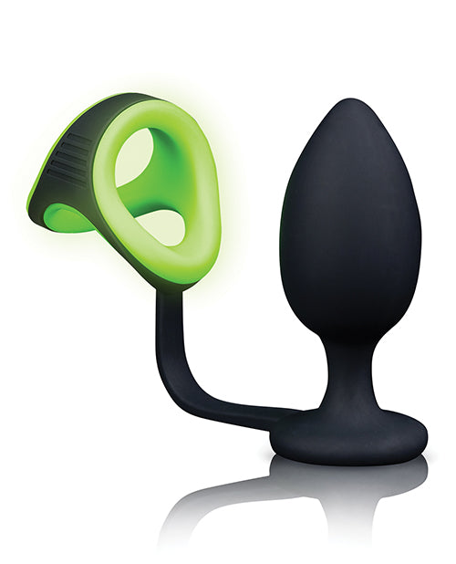 Shots Ouch Butt Plug w/Cock Ring &amp; Ball Strap - Glow in the Dark