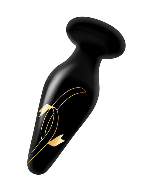 Secret Kisses 4.5&quot; Handblown Wide Glass Plug - Black/Gold