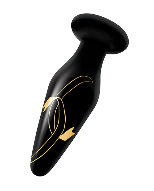 Secret Kisses 4.5&quot; Handblown Glass Plug - Black/Gold