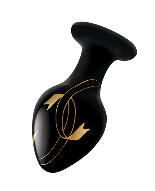 Secret Kisses 3.5&quot; Handblown Glass Plug - Black/Gold