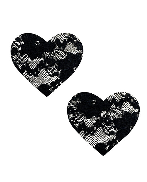 Neva Nude Lace Heart Pasties - Black O/S