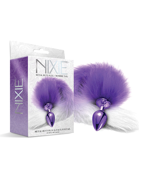 Nixie Metal Butt Plug w/Faux Fur Tail - Purple Metallic