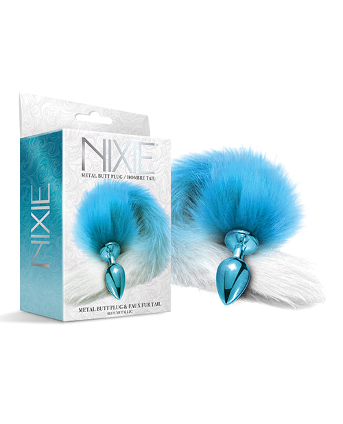 Nixie Metal Butt Plug w/Faux Fur Tail - Blue Metallic