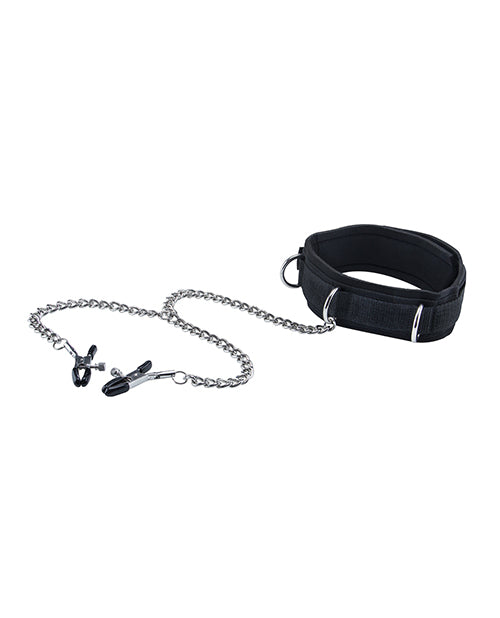 Shots Ouch Black &amp; White Velcro Collar w/Nipple Clamps - Black