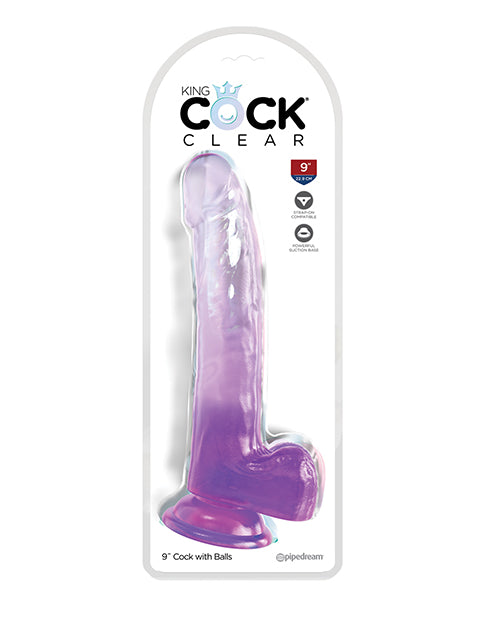 King Cock Clear 9&quot; Cock w/Balls - Purple