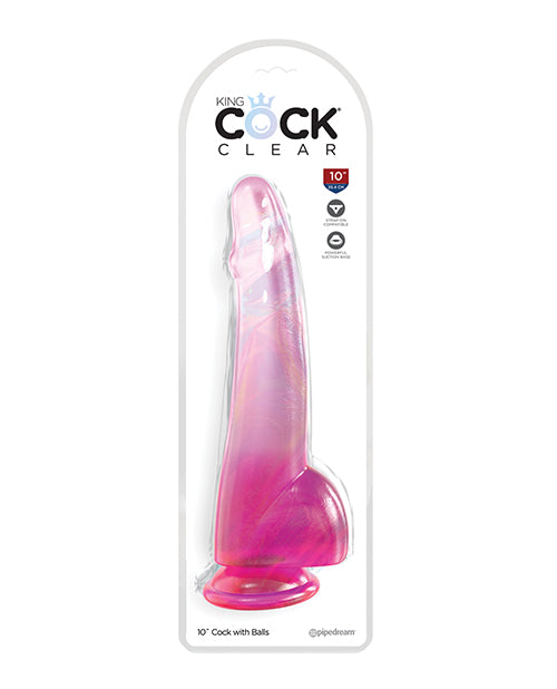 King Cock Clear 10&quot; Cock w/Balls - Pink