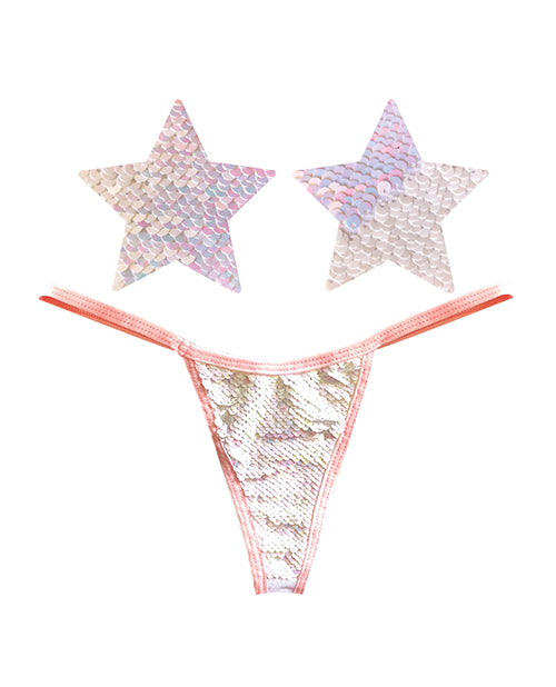 Neva Nude Naughty Knix Princess Bride Flip Sequin G-String &amp; Pasties - Pink/White O/S