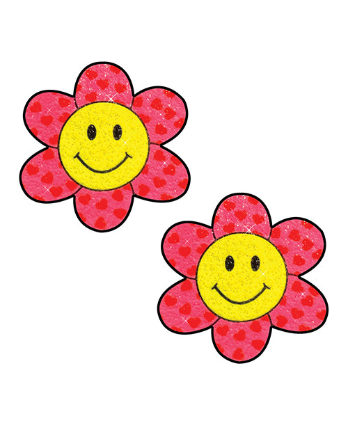 Neva Nude Smiley Flower Power Glitter Pasties - Pink/Yellow O/S