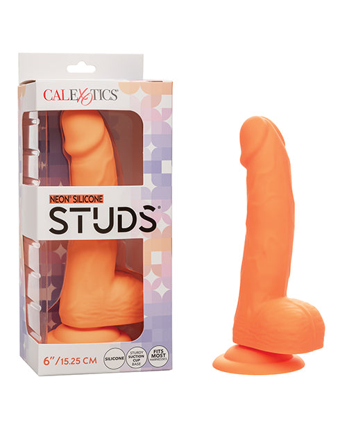 Silicone Studs Neon 6&quot; Dildo - Orange