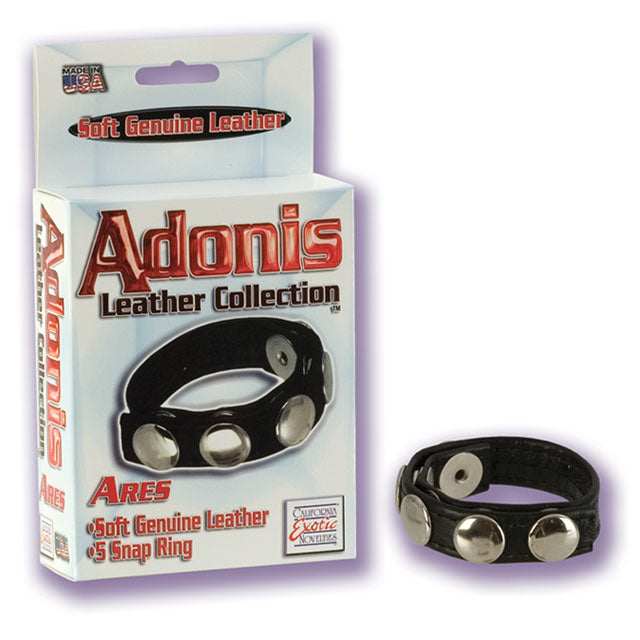 Adonis Leather Collection Ares 5 Snap Adjustable Strap Black