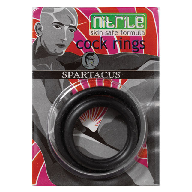 Spartacus Nitrile Cock  Ring Set - Black Pack of 3