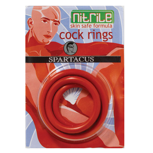 Spartacus Nitrile Cock  Ring Set - Red Pack of 3