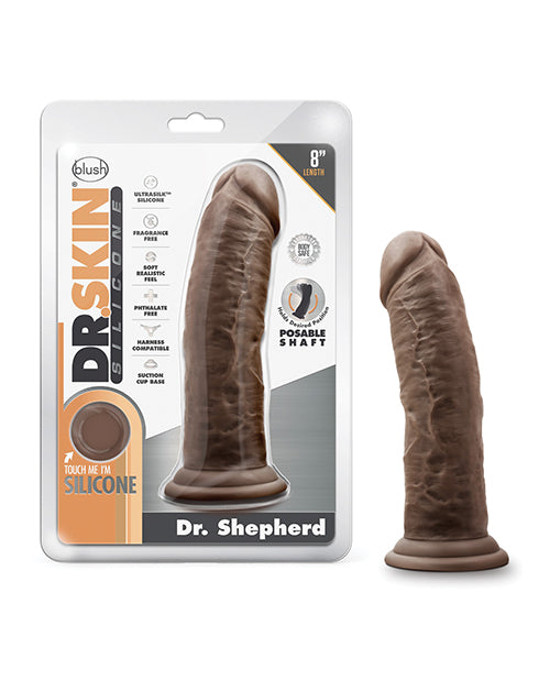 Blush Dr. Skin Silicone Dr. Shepherd 8&quot; Dildo w/Suction Cup - Chocolate