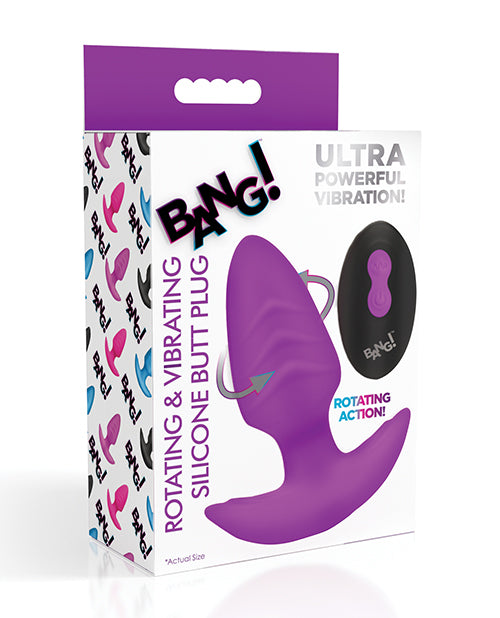 Bang! Rotating &amp; Vibrating Tapered Butt Plug w/Remote - Purple