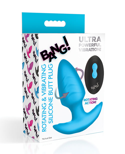 Bang! Rotating &amp; Vibrating Tapered Butt Plug w/Remote - Blue