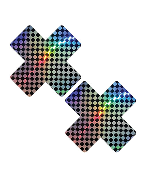 Neva Nude Holographic X Factor Pasties - Rainbow/Black O/S