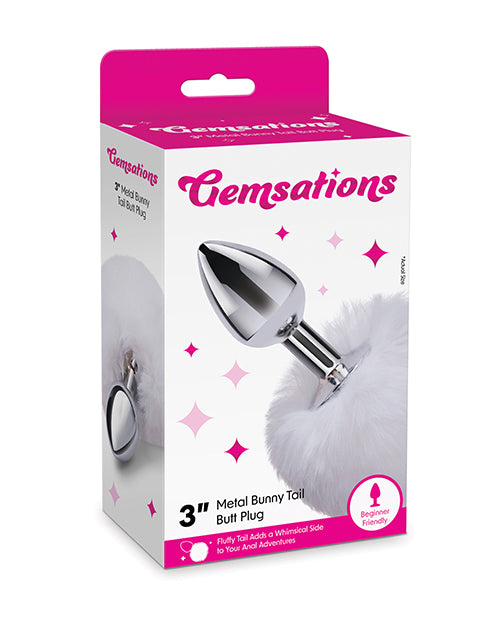 Gemsations 2.95&quot; Metal Bunny Tail Butt Plug - Silver