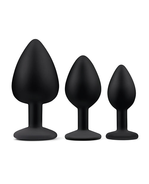 Gemsations 3 pc 2.75&quot; &amp; 3.15&quot; &amp; 3.7&quot; Silicone Bling Bling Butt Plug Training Set - Black