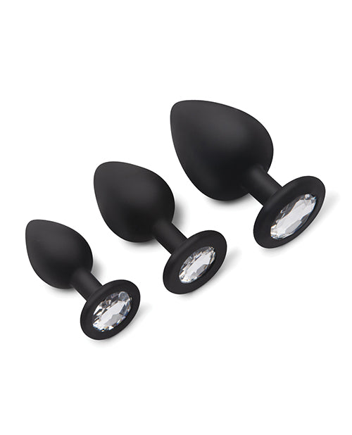 Gemsations 3 pc 2.75&quot; &amp; 3.15&quot; &amp; 3.7&quot; Silicone Bling Bling Butt Plug Training Set - Black