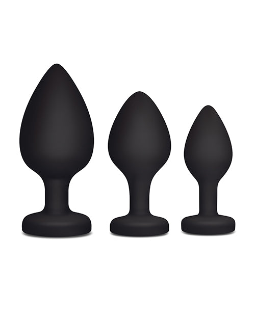 Gemsations 3 pc 2.75&quot; &amp; 3.15&quot; &amp; 3.7&quot; Silicone Bling Bling Heart Butt Plug Training Set - Black