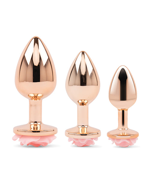 Gemsations 3 pc 2.75&quot; &amp; 3.15&quot; &amp; 3.7&quot; Rose Metal Butt Plug Training Set - Rose Gold