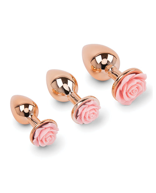 Gemsations 3 pc 2.75&quot; &amp; 3.15&quot; &amp; 3.7&quot; Rose Metal Butt Plug Training Set - Rose Gold