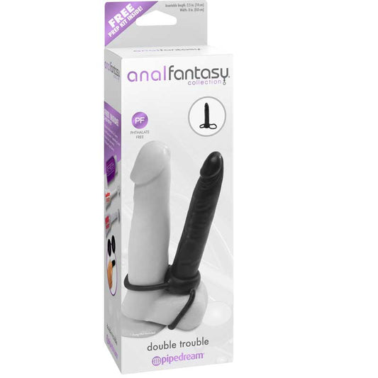 Pipedream Anal Fantasy Collection Double Trouble 6 in. Dual-Entry Strap-On Dildo Black