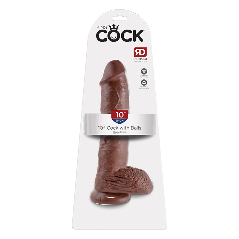 Pipedream King Cock 10 in. Cock With Balls Realistic Suction Cup Dildo Brown