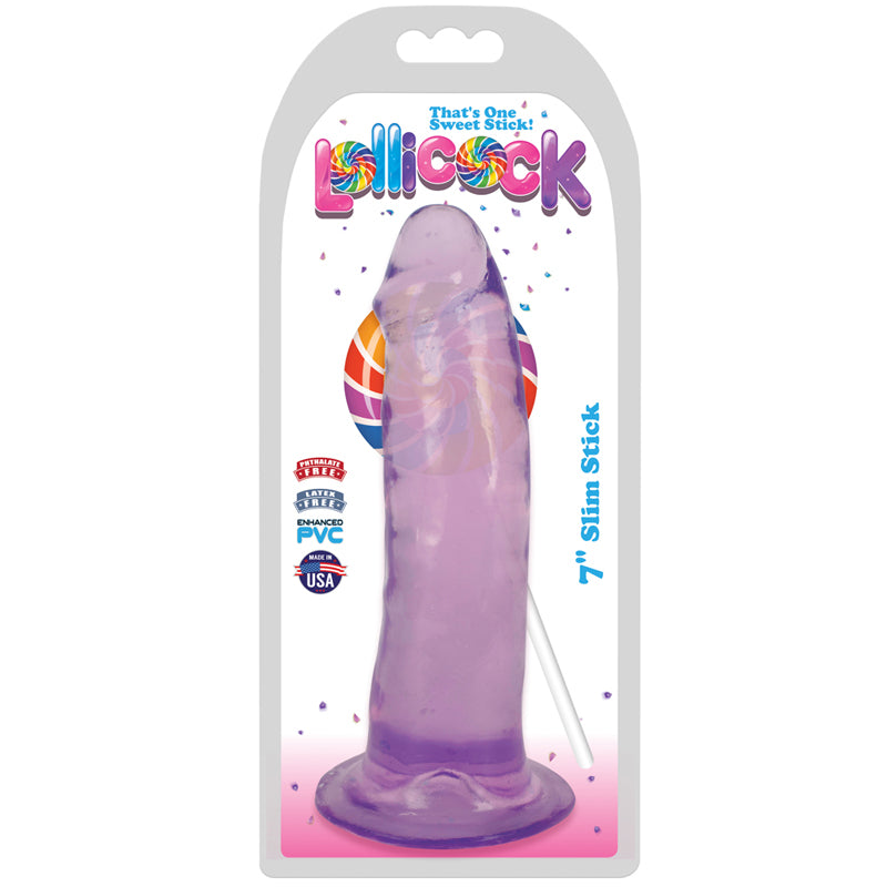 Curve Toys Lollicock Slim Stick 7 in. Dildo with Suction Cup Grape Ice