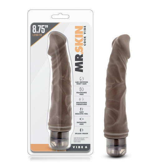 Blush Dr. Skin Vibe 6 Realistic 8.75 in. Vibrating Dildo Brown