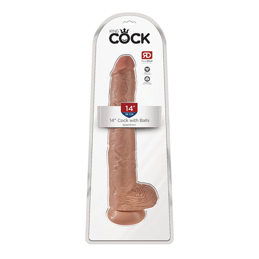 Pipedream King Cock 14 in. Cock With Balls Realistic Suction Cup Dildo Tan