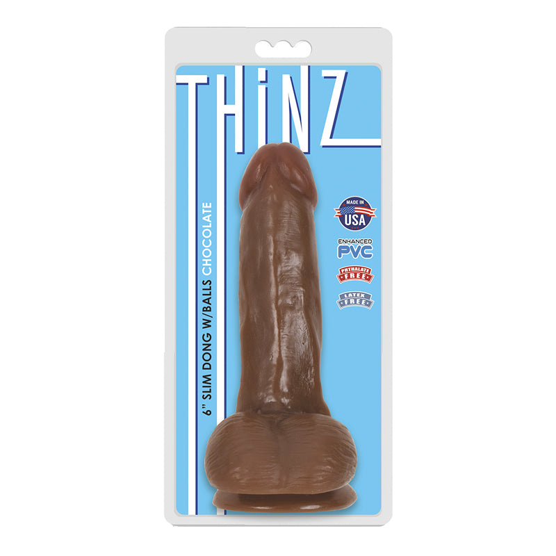 Curve Toys Thinz 6 in. Slim Dildo with Balls & Suction Cup Brown