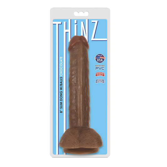 Curve Toys Thinz 8 in. Slim Dildo with Balls & Suction Cup Brown